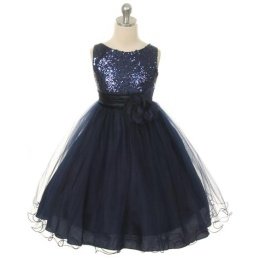 Sequin Party Plus Size Girls Dress with 3D Mesh Flower and Sash